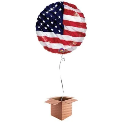 Image of USA Flying Colours Round Foil Balloon Inflated in a Box