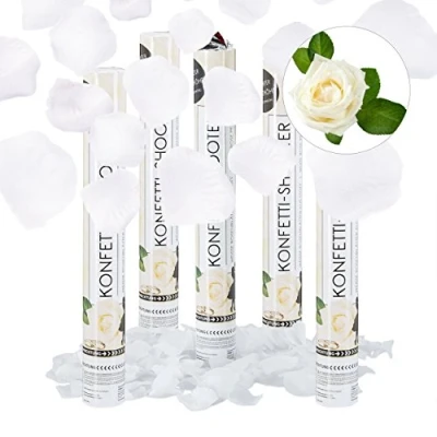 Image of Relaxdays Set of 5 40 cm Rose Petal Party Popper, For Weddings and Engagements, Confetti Effect Height up to 8m, White