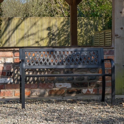 Image of Keswick 2 Seater Outdoor Modern Lattice Design Metal Garden Patio Bench