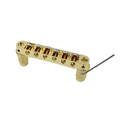 Image of Guyker Guitar Tune O Matic Roller Saddle Bridge Replacement Part Compatible with Gibson Les Paul LP SG Style 6 String Electric GM005, Golden