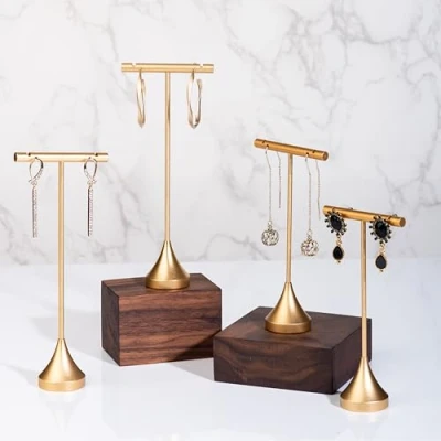 Image of GISELA D 4pcs Gold Earring Display Stands for Selling T Stand Retail Holder Show, Bar Jewelry Organizer Show Online Store Photography Props