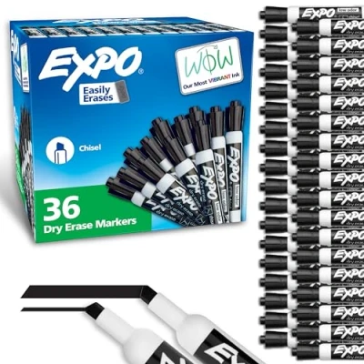 Image of Expo Low Odor Dry Erase Markers, Chisel Tip, Black, 36 Count