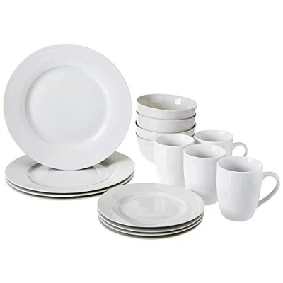 Image of Amazon Basics 16 Piece Dinnerware Set, Service for 4, AB grade porcelain, White