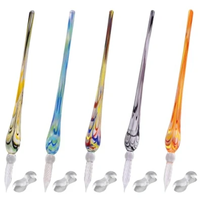 Image of WANDIC Glass Dip Pen, 5 Pcs Crystal Calligraphy Signature Pens With Pen Holder, Borosilicate Present For Writing, Drawing, Signatures, Calligraphy, Gifts
