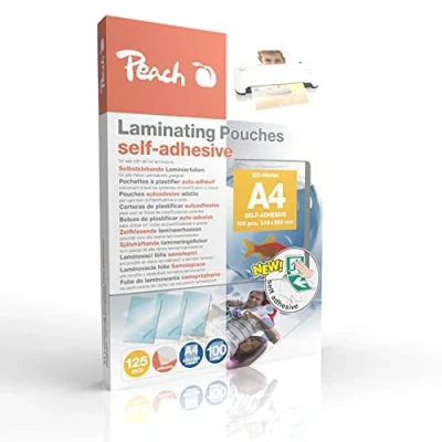 Image of Peach Laminating Pouches A4 125 mic 100 self Adhesive Backing Suitable for Selfmade Pictures or Signs etc. Compatible with laminators of All Brand Manufacturers S PP525 17