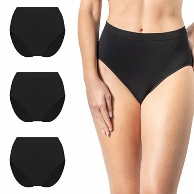 Image of Risalti Women&#039;s Bamboo High Waist Underpants, 3 Pack Soft Touch, Seamless, Breathable, Made in Italy