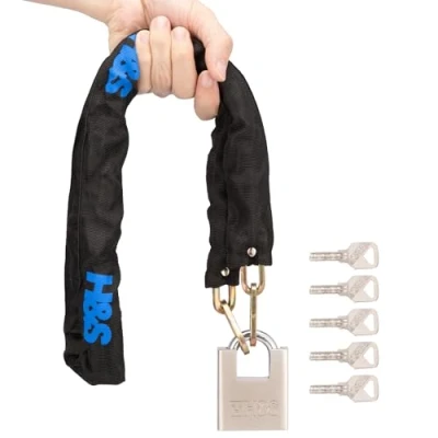 Image of H&amp;S Heavy Duty Motorbike Lock with Padlock 6mm x 1.2m Motorcycle &amp; Scooter Security Chain 2m Bike Locks High Strong Locking (6mm Dia 1200mm Length)