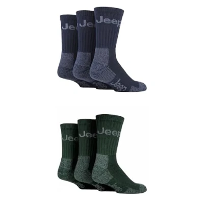 Image of Jeep Mens Cotton Boot Socks Luxury Terrain Calf Length Plain with Logo,Ribbed, Cushioned &amp; Chunky for Walking, Hiking, Trekking the Outdoors Size 6 11 Pair Multipack Navy/Forest