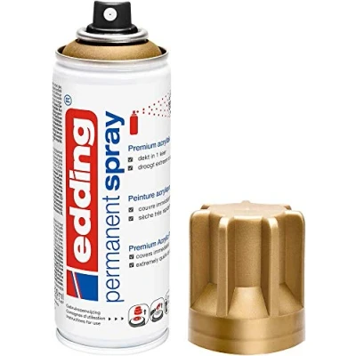 Image of edding 5200 permanent spray rich gold matt 200 ml acrylic paint for painting and decorating glass, metal, wood, ceramic, plastic, canvas aerosol spray,