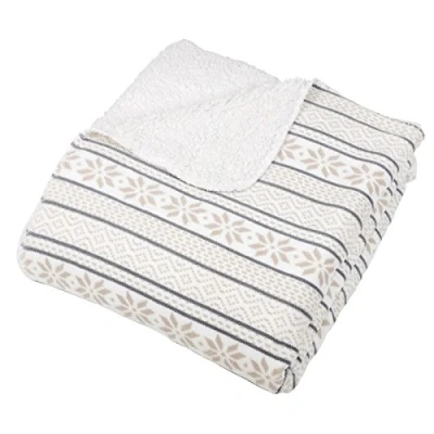 Image of Micro Pro White / Natural Fairisle Fleece Blanket Soft Sherpa Sofa Bed Throw 130x160cm