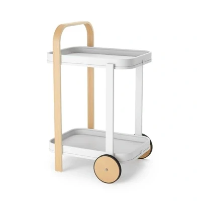 Image of Umbra Bellwood Bar Cart, Serving Trolley and Side Table with 2 Levels Removable Metal Trays, One Size, White/Natural