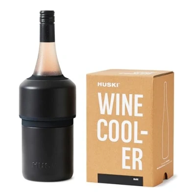 Image of Huski Wine Cooler Award Winning Iceless Design Keeps Cold up to 6 Hours Accessory Next Generation Ice Bucket Fits Some Champagne Bottles Perfect Gift for Lovers (Black)