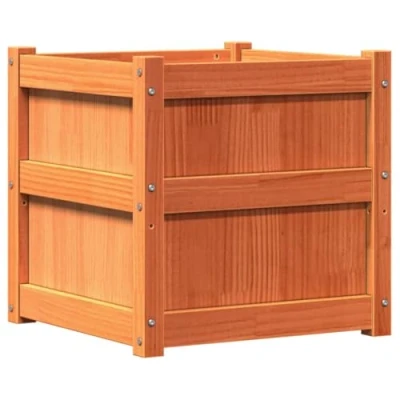 Image of vidaXL Solid Pine Wood Garden Planter Wax Brown Ideal for Patios or Gardens 50x50x50 cm Rustic Design DIY Assembly