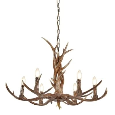 Image of Stag 6 Light Multi Arm Ceiling Pendant Rustic brown, E14