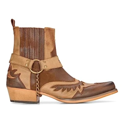Image of TruClothing Mens Western Cowboy Boots Vintage Pointed Knight Ankle Country Boot Riding Real Leather Brown 7 UK