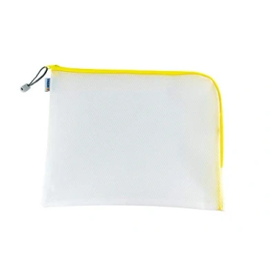Image of HERMA 20017 Zip Document Bag A4, transparent (36 x 28 cm) large zippered mesh pouch with zipper for laptop, tablet, books, papers, toys, clear storage wallet in yellow