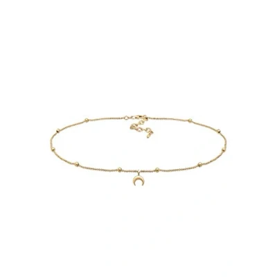 Image of Elli Women&#039;s 925 Sterling Silver Gold Plated Crescent Moon Pendant Choker Necklace 36cm length