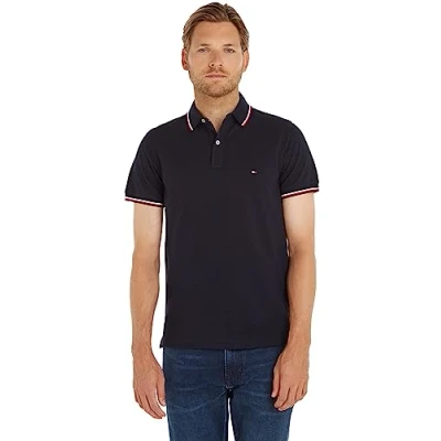 Image of Tommy Hilfiger Men&#039;s Core Tipped Slim Polo Mw0mw13080 S/S Polos, Blue (Desert Sky), XL