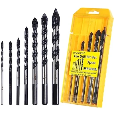 Image of HPMAISON Tile Drill Bit, 7PCS Professional Tungsten Carbide Tip Bit Set for Tile, Brick, Ceramic, Porcelain, Glass, Cement, Plastic, Wood (3 4 5 6 8 10 12mm)