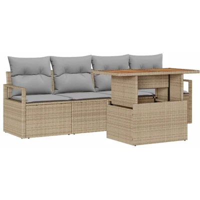 Image of vidaXL Garden Sofa Set with Storage 5 pcs Beige Poly rattan