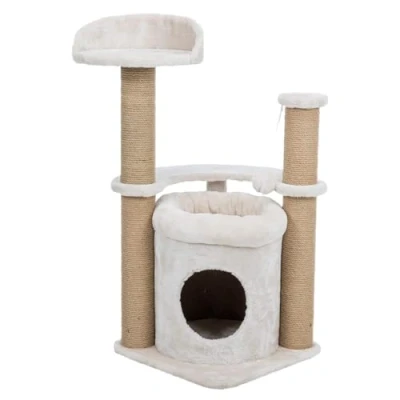 Image of Trixie Nayra Cat Scratching Post 32.7 Inch with Jute Wrapped and Large Condo &amp; Dangling Toy in Greige Brown
