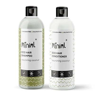 Image of Miniml Natural Hair Shampoo &amp; Conditioner Eco Friendly 2 x 500ml Nourishing Coconut Men and Womens Sensitive Scalp Skin Cruelty Free Vegan For Greasy, Curly, Dry Dandruff