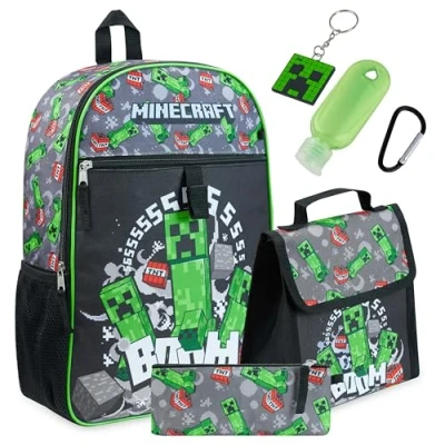 Image of Minecraft Children&#039;s Backpack, Primary School Bag Set with Accessories, Multicolored, Taille Unique,