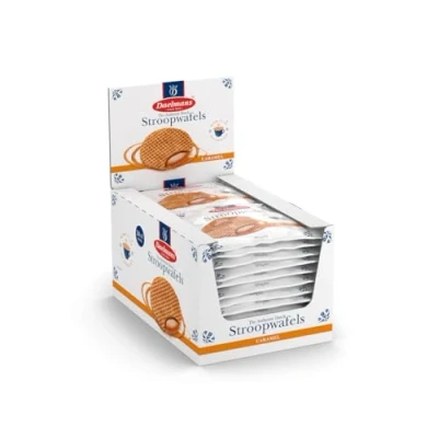 Image of Daelmans Stroopwafels Caramel Waffles 39 g x 24 (Single Pack) in a Box Authentic Dutch Waffle Stroopwaffles