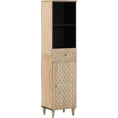 Image of vidaXL Bathroom Cabinet Solid Wood Mango, 38x33x160cm, Hand Carved Floral, Ample Storage, Sturdy Iron Legs, Retro Brown