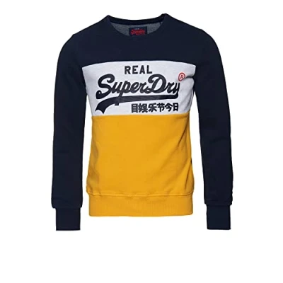 Image of Superdry Men&#039;s Vintagelogopanelcrew Sweatshirt, Multicolour (Casual NVY/IceMarl/UpstateGold TP5), XXL