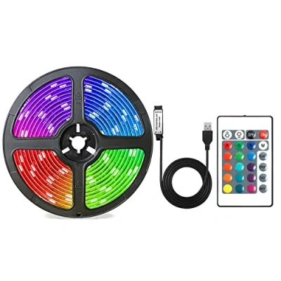 Image of USB Powered LED Strip Lights, 24 Keys Remote RGB 5050 Flexible 16 Dimmable Colors for Decoration (1m)