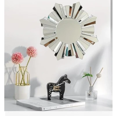 Image of CONTEMPORARY LARGE ROUND SUNBURST WALL MIRROR 65CM SILVER HOME LIVING DECOR GIFT NEW