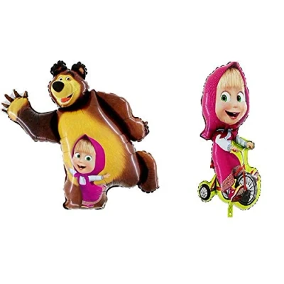 Image of Masha and the Bear Party Shape Foil Balloons Set 35&quot;+39&quot; : 2 pcs (1 of each design)