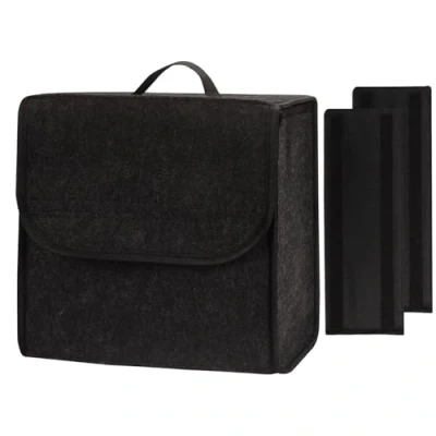 Image of Upgrade Car Boot Bag Organiser with Reinforced Side Panels for Tools Breakdown Emergency Travel Tidy Van Carava Felt in Black Accessories Interior, 11.8x5.9x11.8inch(S)