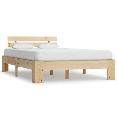 Image of vidaXL Solid Pine Wood Double Bed Frame Sturdy Wooden Construction Suitable for 140x200 cm Mattress Natural Finish Easy Assembly Required