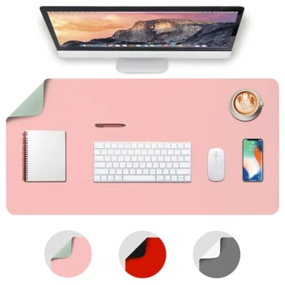 Image of Deflecto Reversible Double Sided Faux Leather Desk Pad Protector,Mouse Pad,Office Mat,Non Slip,Waterproof Writing (120cm x 60cm, Pink/Green)
