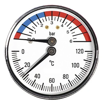 Image of 63mm 6BAR 120C Thermo Pressure Gauge 1/2 inch Rear Entry Manometer