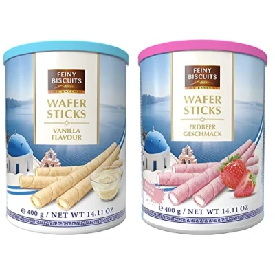 Image of 2 Pack Wafer Rolls Selection (400g x 2) Strawberry flavoured cream 400g + Vanilla