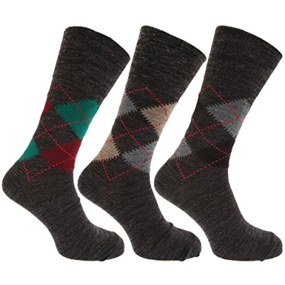 Image of Mens Traditional Argyle Pattern Non Elastic Lambs Wool Blend Socks (Pack of 3) (UK Shoe 6 11, EUR 39 45) (Shades Grey)