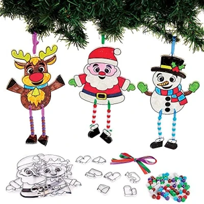 Image of Baker Ross FX386 Christmas Suncatcher Dangly Leg Kits Pack of 4, Kids Decoration Craft Kit, Arts and Crafts for Kids, Brown, green, red