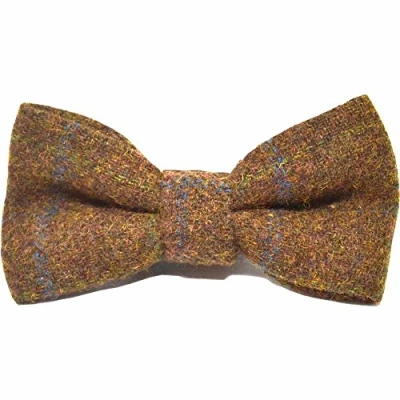 Image of King &amp; Priory Heritage Check Cedar Brown Pre Tied Bow Tie, Tweed, Country Tie
