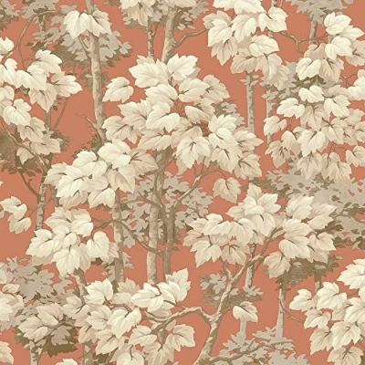 Image of Belgravia Décor Rivington Tree Wallpaper Modern for Living Room, Bedroom, Hallway Decorative Luxury Nature Wall Paper with Illustrated Leaves &amp; Trees, Brown,orange