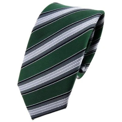 Image of TigerTie Slim Designer Tie in Striped Pattern Binder Width 6 cm, green, moss grey, silver, black, Krawattengröße: ca. Länge 150 Breite cm