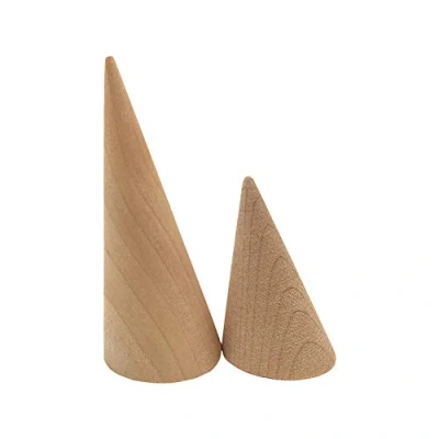 Image of 2 Pcs Cone Wooden Finger Ring Display Stand Holder Jewelry Showcase Organizer