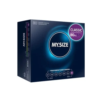 Image of MY.SIZE Classic Condoms Size 7 I 69 mm Width 80 Pieces mega Pack Premium Extra Thin True to Touch Gossamer 0.07 Wall Thickness Vegan for Men