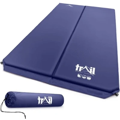 Image of Trail Self Inflating Camping Mat Double Inflatable Mattress With Carry Bag Blue