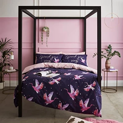 Image of Sassy B Bedding Cosmic Cranes Double Duvet Cover Set with Pillowcases Navy