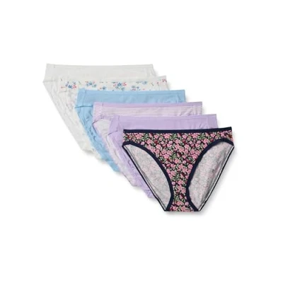 Image of Amazon Essentials Women&#039;s Cotton High Leg Brief Underwear (Available in Plus Size), Pack of 6, Ditsy Floral/Mini Stripes/Wildflowers, 18