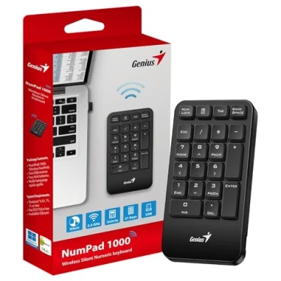 Image of Genius NumPad 1000, Wireless Silent Numeric keypad, 2.4GHz, USB Receiver Plug and Play, slim Prortable Design