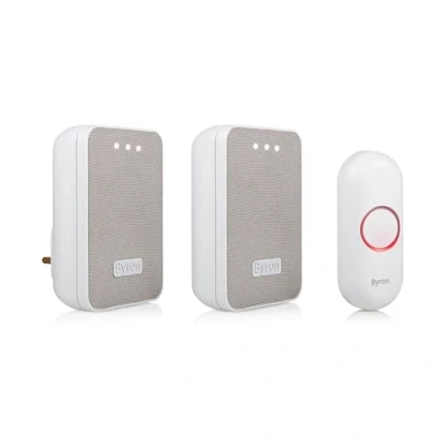 Image of Byron Wireless Doorbell Set Twin Pack Battery Portable and Plug in 150 m Range 16 Melodies DBY 22324UK